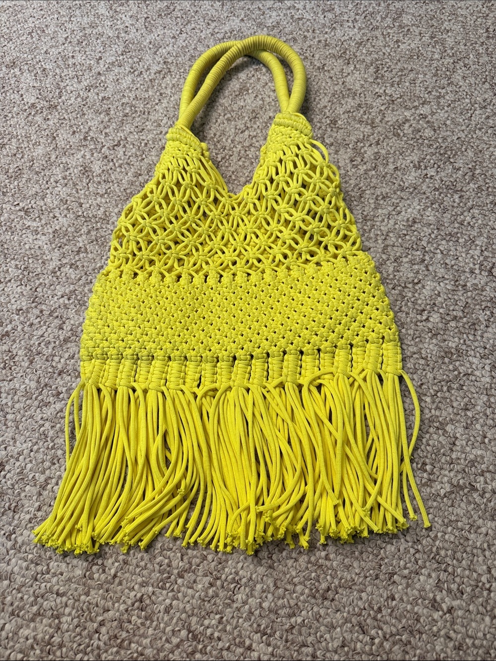 Scoop Yellow Macramé Fringe Tote Bag - Stylish Summer Accessory